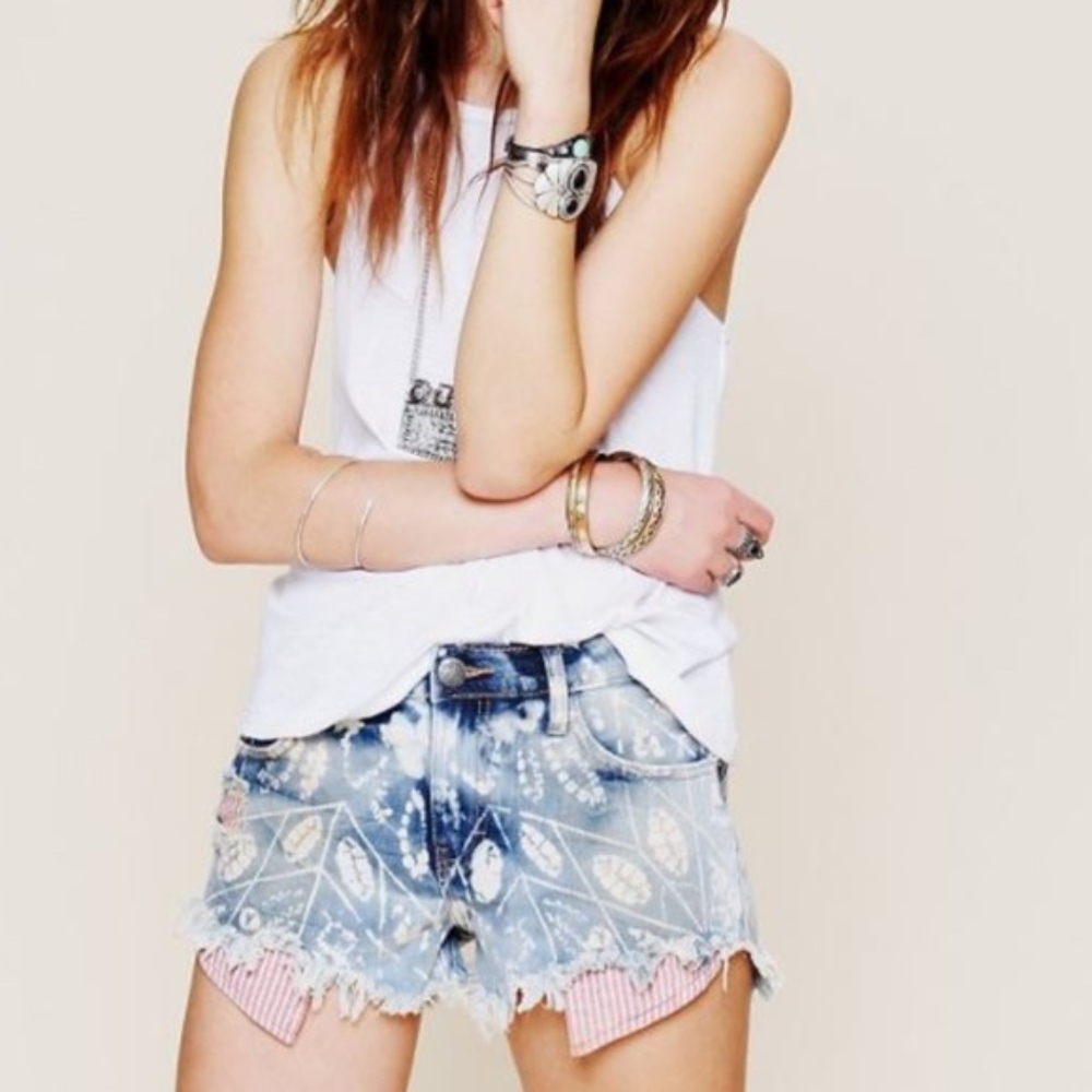 Free People Shibori Denim Cutoff Shorts
